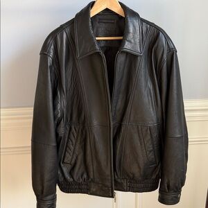 Roundtree & Yorke Men Lambskin Black Leather Zip Bomber Biker Classic Jacket XL